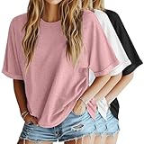 Riyiper 3 Pack Women's Oversized T-Shirt Half Sleeve Summer Tees Casual Loose Fit Crew Neck Basic Tops(Black, White, Pink,Medium)