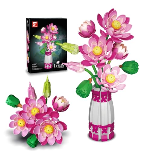 Ideas Lotus Flowers Botanical Building Set, Compatible with Lego Mainstream Brands Adults Collectible MOC flowers Model STEM Toy for Botanical Home Office Decor，Gift for Kids Boys & Girls 8-16 710 PCS