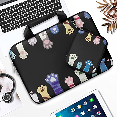 Mosiso Laptop Sleeve Compatible With Macbook Air/Pro, 13-13.3 Inch Notebook,Compatible With Macbook Pro 14 Inch 2023-2021 A2779 M2 A2442 M1, Pet Paw Prints Neoprene Briefcase Bag With Small Case,Black #TOP4