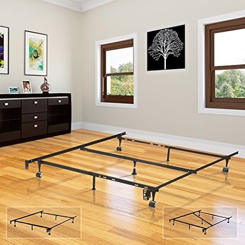 KB Designs Heavy Duty Metal 7-Leg Adjustable Queen, Full, Full XL, Twin, Twin XL, Bed Frame with Center Support, Rug Rollers & Locking Wheels Cover