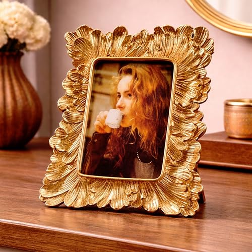 Image of Art Street Elegant Golden Iris Flower Resin Vintage Tabletop Rectangular Photo Frame 4x6 Inch,Decorative Frames Perfect for Home Decor,Unique Gift Idea,Durable,Birthday,Wedding,Return Gift,Royal Gold