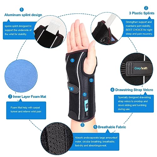 Carpal Tunnel Wrist Brace Night Support - Wrist Splint Arm Stabilizer & Hand Brace for Carpal Tunnel Syndrome Pain Relief with Compression Sleeve for Forearm or Wrist Tendonitis Pain (Right, L)