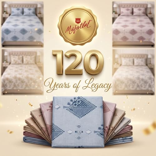 Image of Mafatlal 186 TC Grace Pure Cotton Double Size Bedsheet | 90 x 100 Inch | Soft Breathable Cotton Bed Sheet Set with 2 Pillow Covers | Champagne Gold