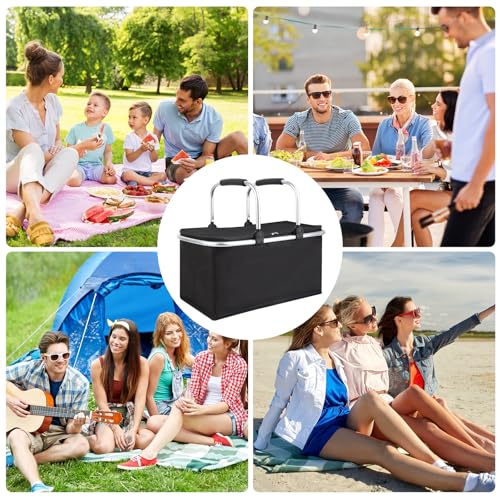 kühlkorb einkaufskorb 30L,Mit Reißverschluss isolierter, Faltbarer Picknickkorb,Klapprahmen aus Aluminiumlegierung mit Griff, gepolsterte Stützstange,für Picknicks im Freien, Einkaufen und Reisen
