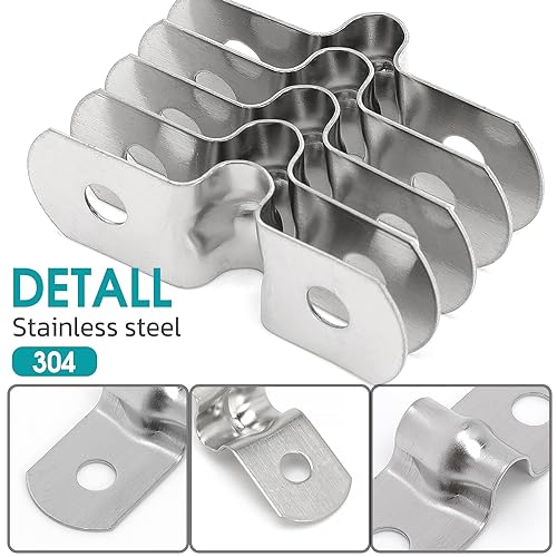 Image of 25pcs M12 304 Stainless Steel Rigid Pipe Strap Two Hole Cable Strap u Bracket Pipe Clamps Heavy Duty Pipe Fasten Holder for Tube, Pipe or Wire Cord Installation (25, 12MM(1 /2 inch))