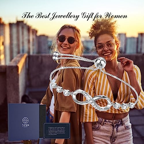 J.Fée Infinity Bracelet for Women Sterling Silver Bracelets for Women,Bracelets for Womens Silver Jewellery for Women,Adjustable Ladies Bracelets Friendship Bracelet Ladies Birthday Gifts for Women - Image 7