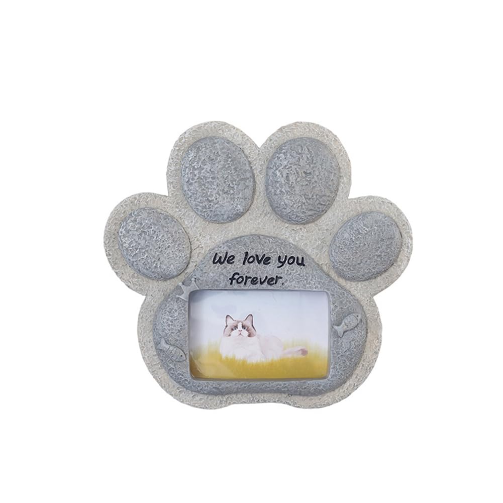 Hodeffior Piedra conmemorativa para mascotas, piedra conmemorativa de gato, resina realista, para interiores y exteriores, marco de fotos para perros y gatos, regalo de condolencias