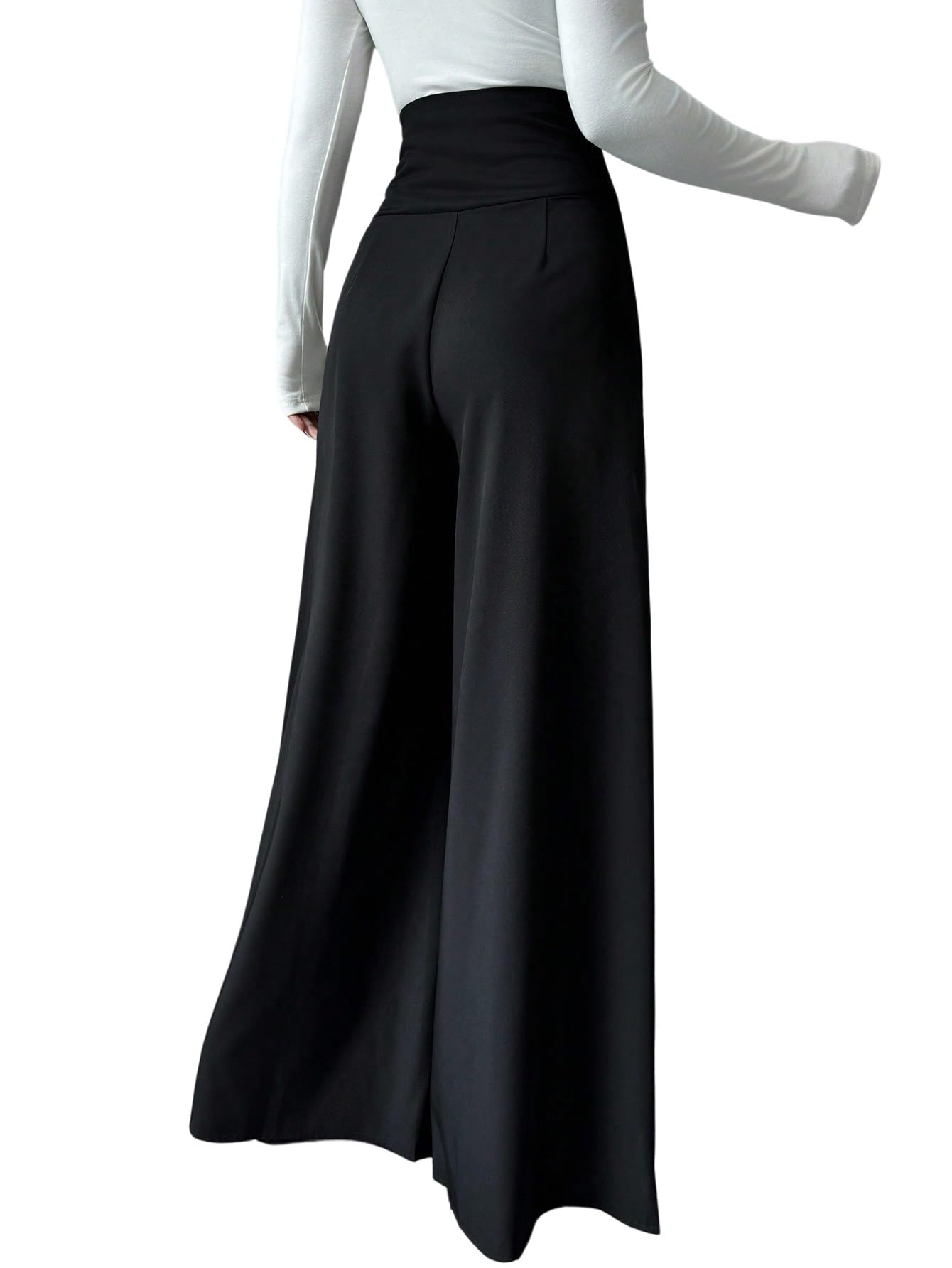 SweatyRocks Weite Hose Damen Elegant Anzughosen High Waist Business Outfit Musselin Hose Lang Damenhose Weites Bein Büro Outfit