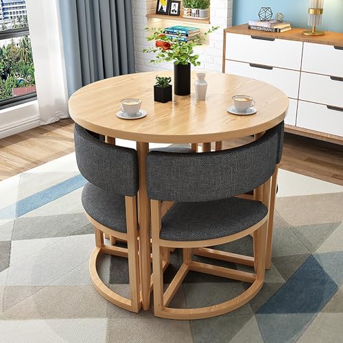 Moderno juego de mesa de comedor redonda y silla para oficina, recepción y balcón, perfecto para sala de estar, color gris oscuro, juego de muebles elegantes y funcionales