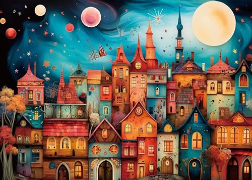 Puzzle Adulte 1000 Pièces Ville Étoilée 70x50cm Puzzles pour Adultes Jeu éducatif Défi Jouets 1000 Pièces Puzzles pour Adultes Enfants