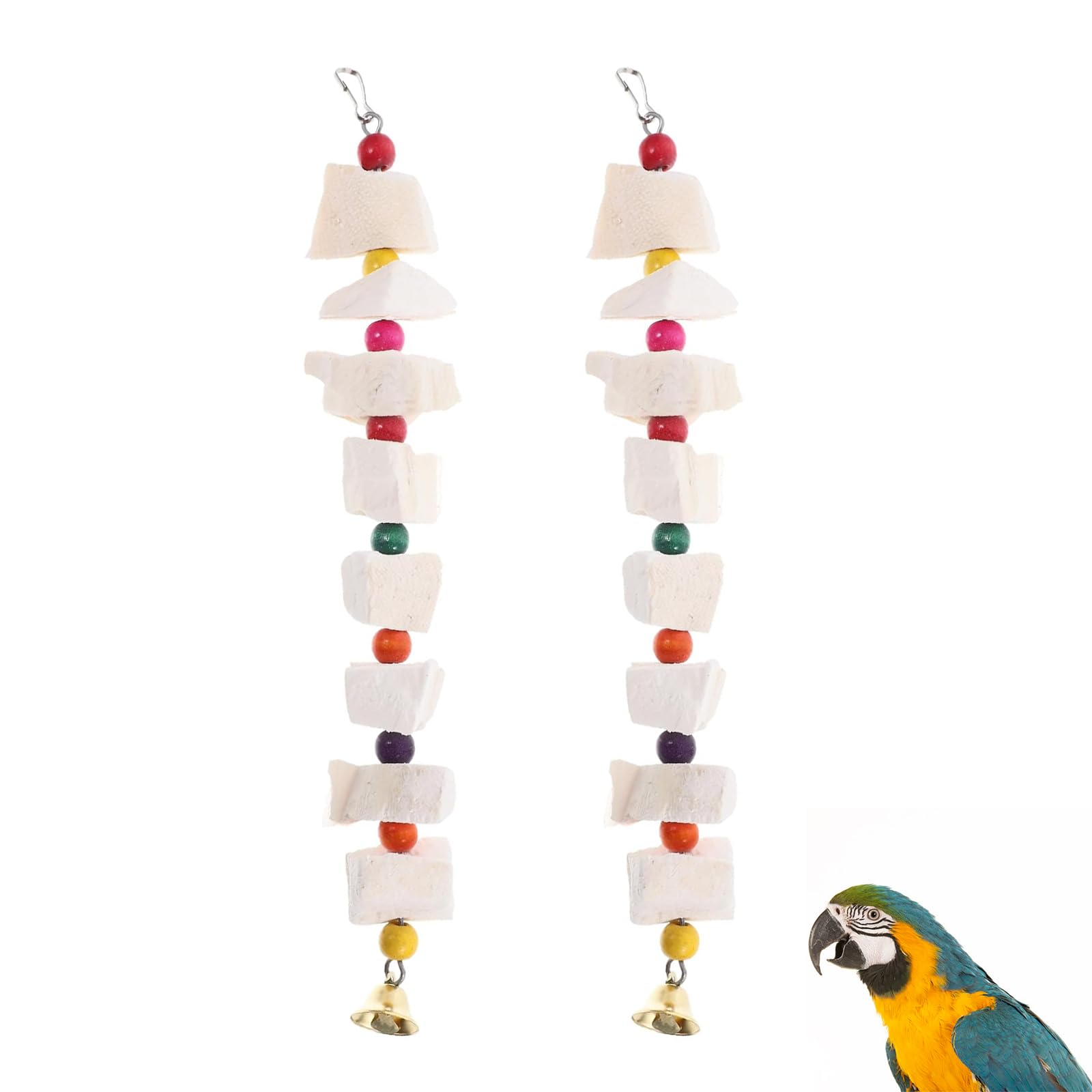 Lot de 2 Jouets pour Oiseaux avec Os de Seiche, Os de Seiche Oiseaux pour Perruches, Accessoire pour Cage à Oiseaux avec Crochet, Jouet Perroquet pour Perruches, Calopsittes et Inséparables