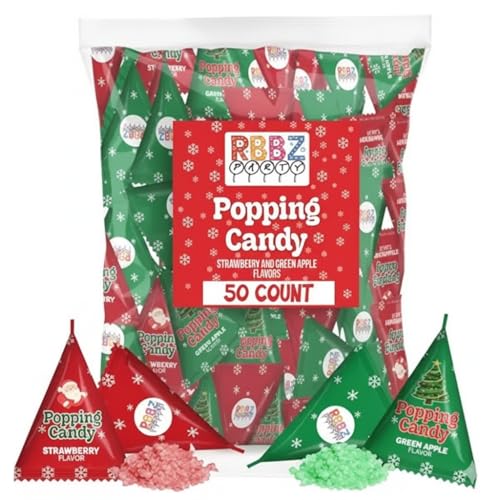 Christmas Popping Candy Bulk 50 Pack Individually Wrapped Holiday Candy Stocking Stuffers for Kids Xmas Party Favors Classroom Holiday Goodie Bag Fillers Kids Christmas Treats and Birthday Parties