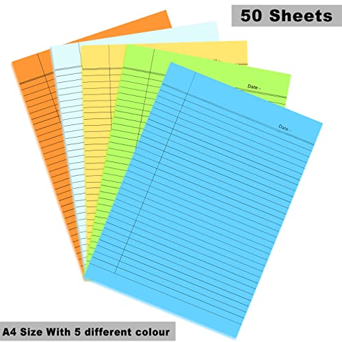 Lakeer A4 Size Ruled Paper-Single Side Ruled | 5 Colours-Pack of 50 Sheets | for Project/Assignment/Practical/Homework, (Fluorescent Colours) - Image 5
