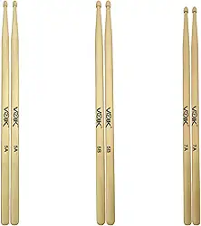 Kit Par de Baquetas Ponta de Madeira Maple Voik 7A + 5A + 7B