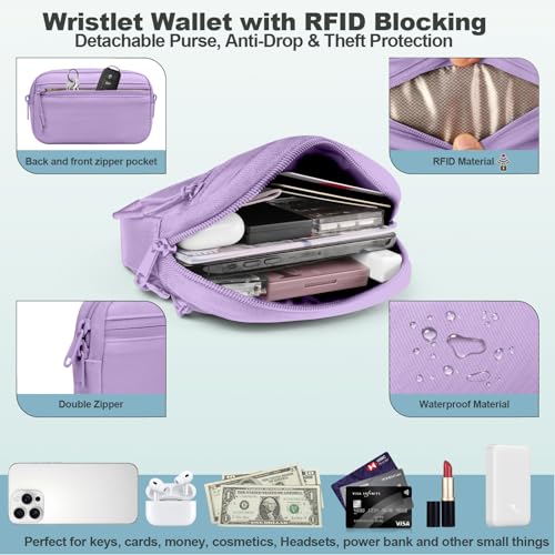 Image of YFWE Clip and Go Strap for Phone with Wallet Crossbody, Adjustable Phone Lanyard with Detachable RFID Wristlet Wallet, Pattern Strap - Purple (L)