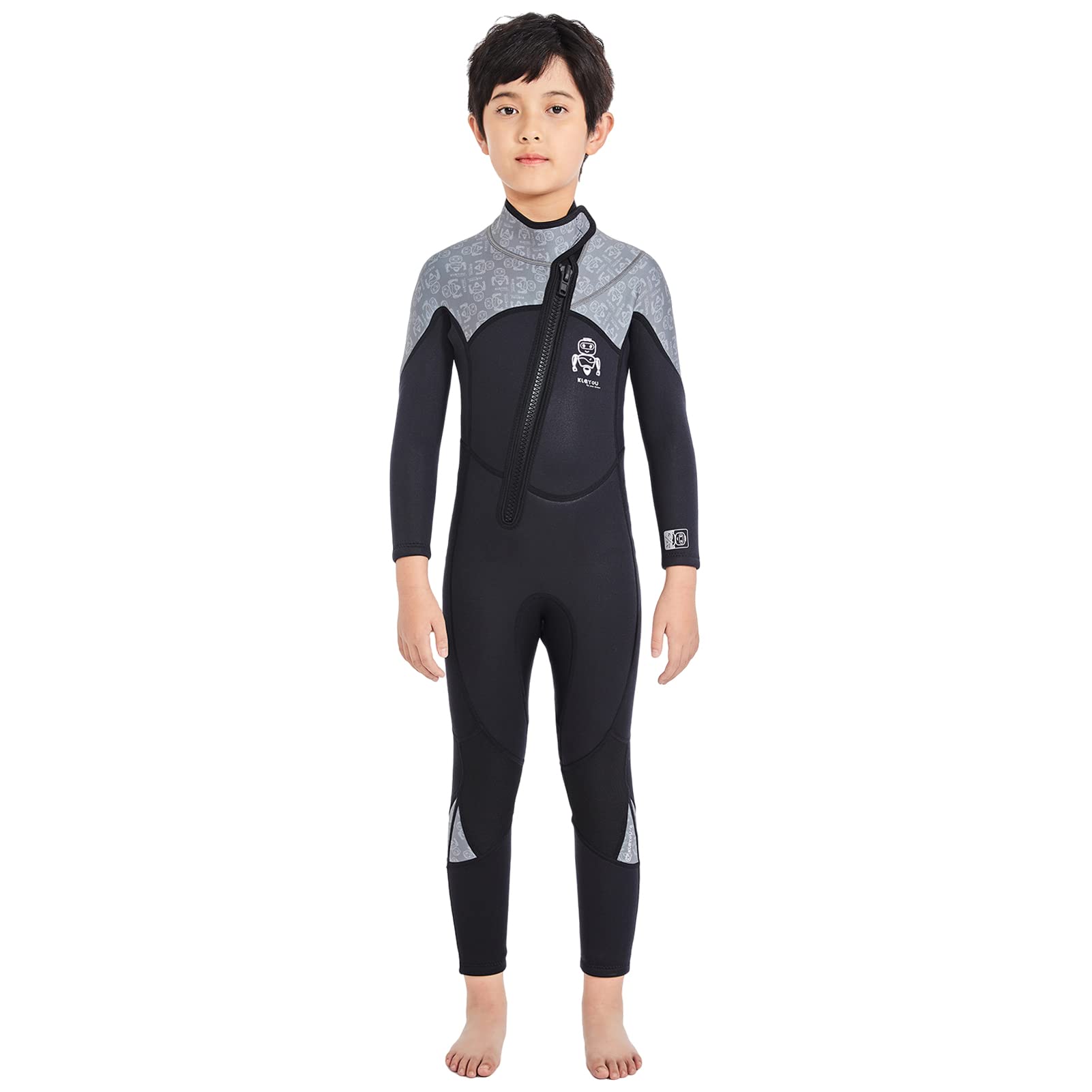Combinaison de Plongée Enfant Garçon Fille Costume Néoprène 2.5mm à Manches Longues avec Zip Devant Maillot de Bain Chaud pour Surf