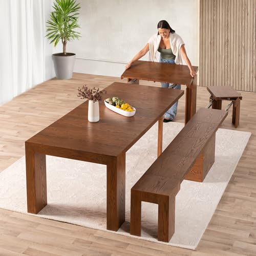 Transformer Table Solid Wood Extendable Dining Table, Brown - image 1