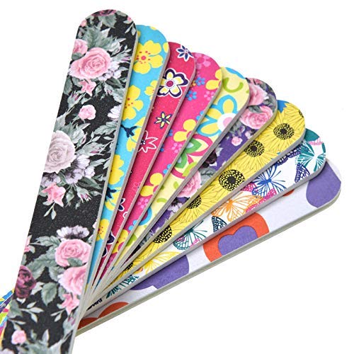 Timoo Large Nail Files Bulk 20 PCS Printed Emery Boards for nails, Double Sided, Assorted Colors, 7 Inches
