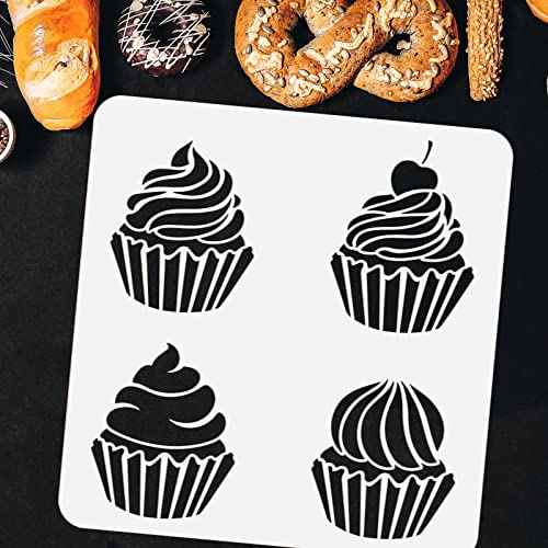 FINGERINSPIRE Cupcake Stencil for Painting 30x30cm PET Hollow Out DIY Cupcake Home Decor Cream Cherry Drawing Stencil Reusable Cake Art Craft Stencils for Wall Cabinet Canvas Bag Paper Decor - Image 3
