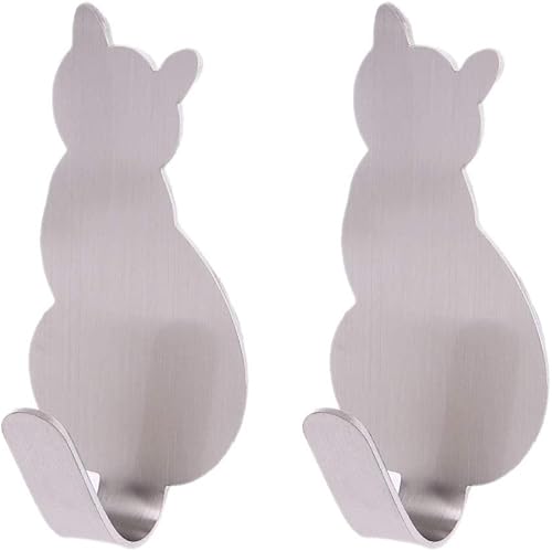 ZHIZHOU Ganchos para colgar 2 piezas en forma de cola de gato decorativa de acero inoxidable para puerta de pared, ropa, abrigo, llave, perchero,