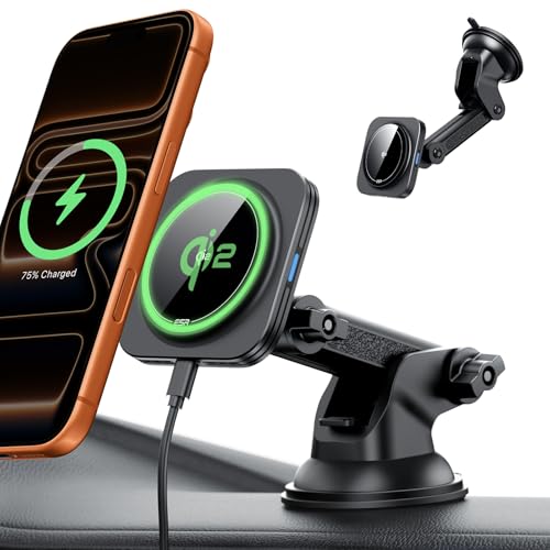 ESR for Qi2 15W MagSafe Car Mount Charger, for MagSafe Car Charger, Suction Cup Magnetic Wireless Car Charging, Dashboard Car Phone Mount for iPhone...