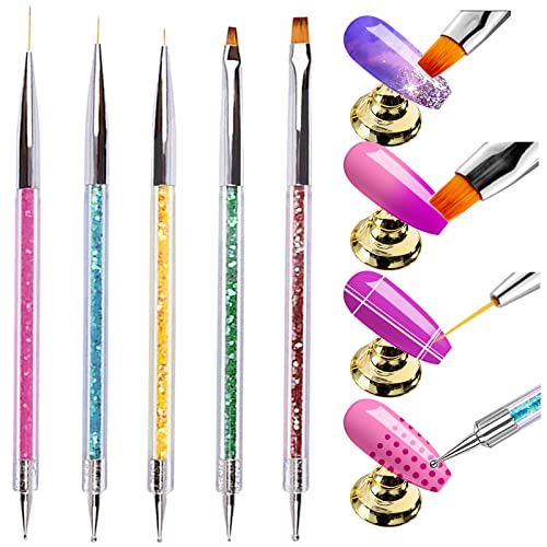 Ebanku 5 Pcs Pinceles para Uñas Juego de Bolígrafo de Dibujo de Uñas, Kit de Manicura de Pintura de Punto de Punta de Arte Línea de Dibujo de Nylon Herramienta de Manicura