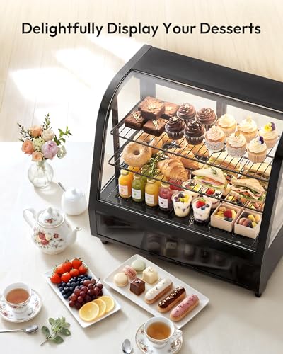 Image of Certified Commercial Refrigerator, 3.6 Cu.Ft Countertop Refrigerator Refrigerated Display Case with Curved Glass & Auto Defrost, Freestanding Bakery Display Case for Cafe & Restaurant