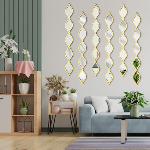 MixTeach Teardrop Mirror Wall Art Decorative Mirror Wall Decor Long Narrow Hanging Art for Apartment Living Room Bathroom Bedroom Entryway (6, Gold)