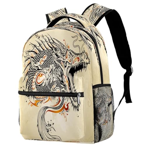 Sac à dos d'école motif dragon chinois vintage pour garçons et femmes