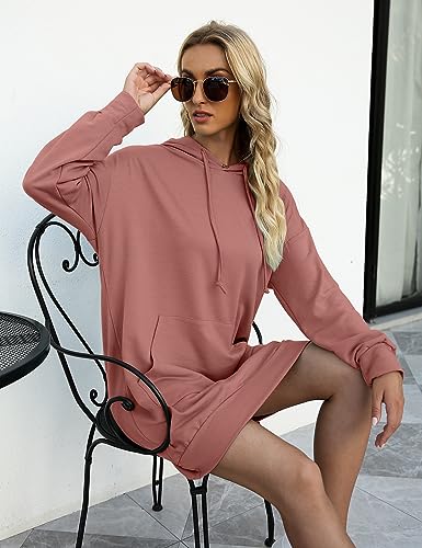 Image of Quenteen Women Hoodies Dress Hooded Sweatshirts Dress Casual Long Sleeve Tunic Dress Oversized Sweatshirts with Pocket
