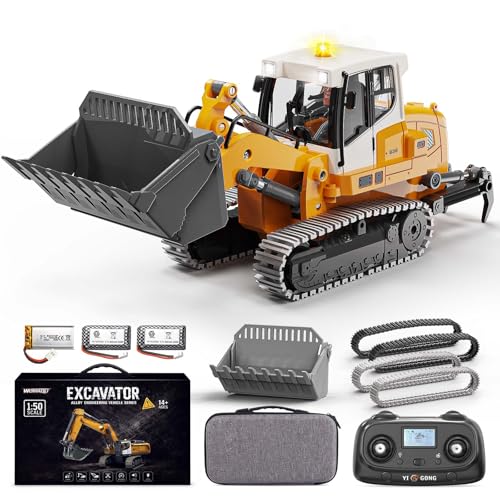 RC Radlader 1:50 Mini RC Loader Laderaupe mit Metallschaufel Metallketten 2 4 GHz LCD-Fernbedienung Licht & Sound 2 Akkus realistisches Baustellenfahrzeug für Erwachsene und ab 6 Jahren