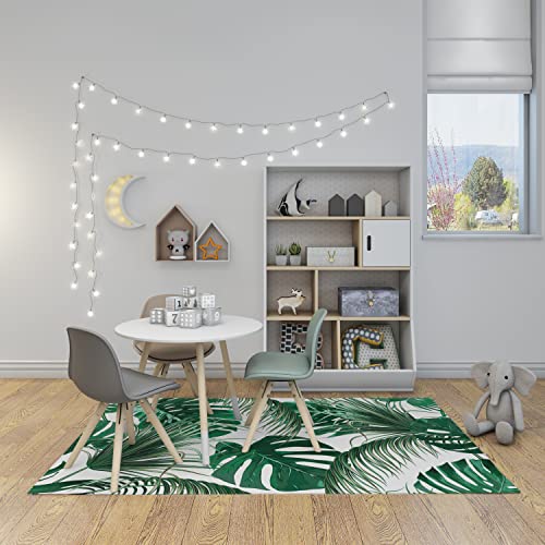 Lokmu Non-Slip Area Rugs Green Tropical Exotic Palm Leaves On White Home Decor Rugs Carpet For Classroom Living Room Bedroom Dining Kindergarten Room 5'X7' #TOP1