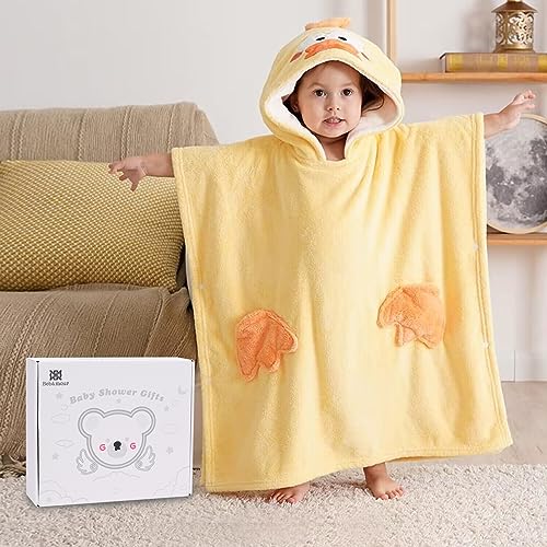 Image of Bebamour Baby Bath Towels，Baby Hooded Towel Bath Washcloth Set with Cute Design (Yellow)