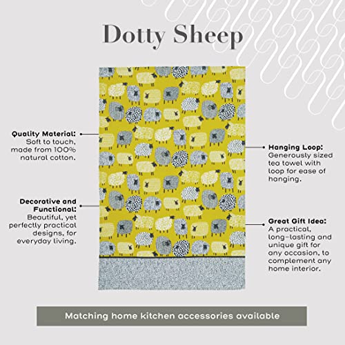 Ulster Weavers Dotty Sheep Tea Towel - 100% Cotton - With Cute Animal Hand Drawn Design, Yellow - Kitchen And Cooking Gifts For Bakers & Chefs - Homeware & Kitchenware Range #TOP2