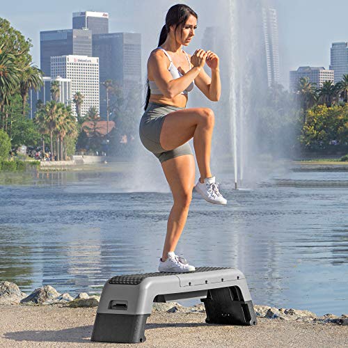 ProsourceFit Fitness Aerobic Deck Stepper with Resistance Band, Multifunctional Workout Bench for Weight Training, Plyometrics for Home Gym (Grey)