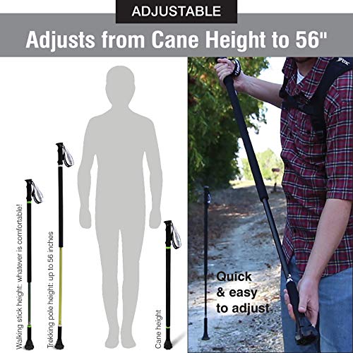 DynamoMe PrimeStick with Cyclone Foot Tip - Urban Walking Stick - World\'s Only Cane, Walking Stick and Trekking Pole for Active, Urban and Recreational Walkers
