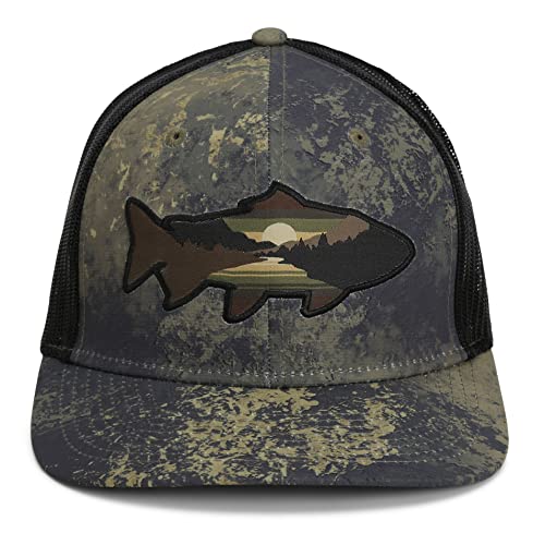 Image of Paramount Outdoors Sunset Trout Fishing Hat Mountain Fish Silhouette Performance Outdoor Hat with Comfort Snapback
