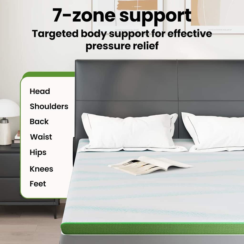 vidaXL Surmatelas Blanc et Vert 140 x 190 cm Tissu Jacquard, Confort de Chambre, surmatelas Moderne, Couche de Soutien en Mousse, Surface Douce, améliore Votre Sommeil pour des Nuits tranqu