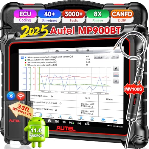 Autel Scanner MaxiPRO MP900-BT w/ MV108S: 2025 MP900BT V2.0 Newer of MP900 MS906BT MS906 MP808BT Pro, 40+ Reset, OE ECU Coding as MS906 PRO/MAX, Bidirectional Scan Tool, CAN FD/DoIP, 3K+ Tests, OS11