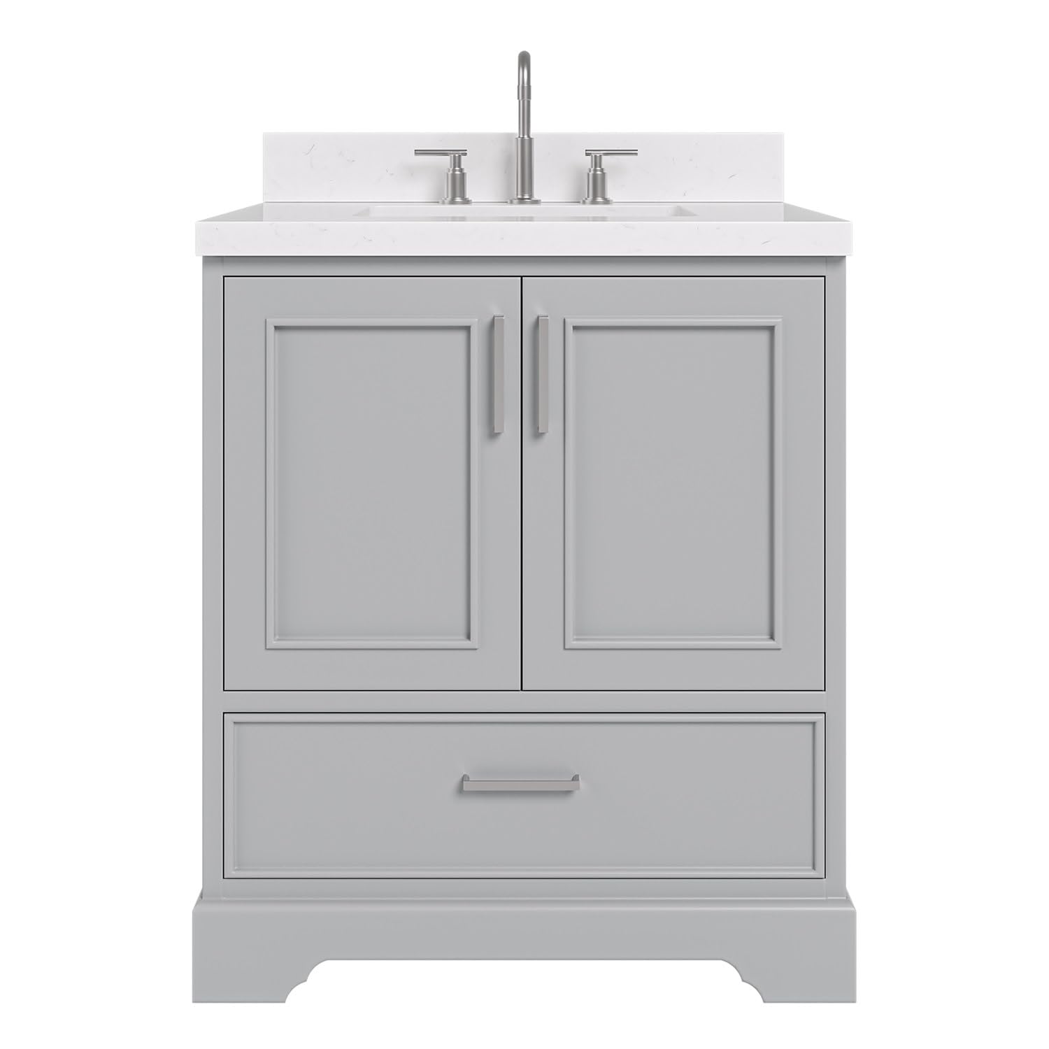 ARIEL Stafford 30 Inch Bathroom Vanity with Sink, Grey Bathroom Vanity, Solid Wood Vanity Base Cabinet, Carrara White Quartz Top 1.5-Inch Edge,