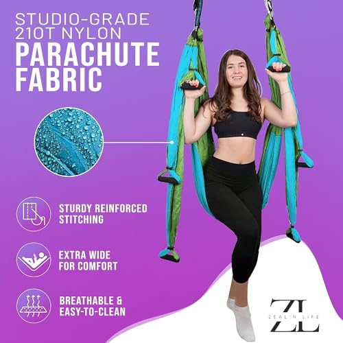 ZEAL'N LIFE Yoga Swing, Aerial Silks, Yoga Hammock for Outdoor Inversion Therapy Flying Sling Set, Aerial Yoga Hammock, Yoga Swings For Indoor Use with Ceiling Mount Accessories (Yoga Swing Green)