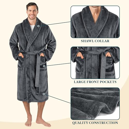 Image of PAVILIA Mens Soft Robe Bathrobe for Men, Lightweight Fleece Male Robe Long Bath Shower Spa