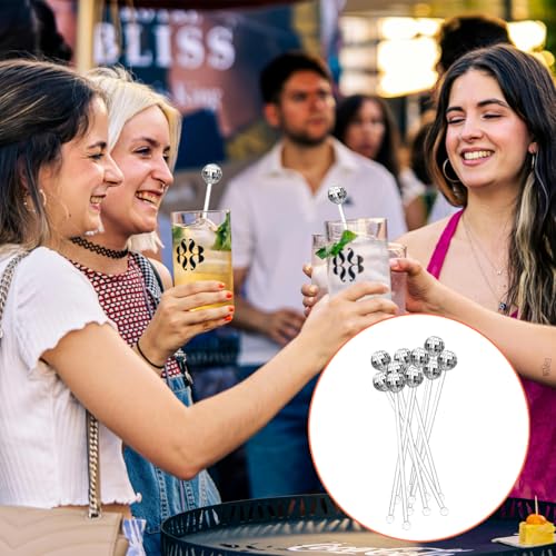Pajitas de plástico reutilizables Ragyzity de 20 piezas con bolas de discoteca plateadas 6