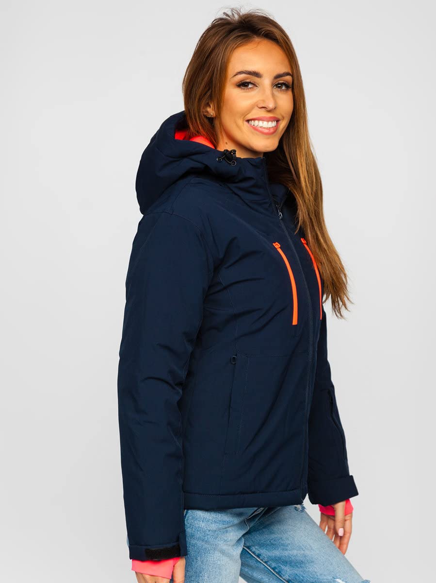 BOLF Veste d'hiver femme ski snowboard avec fermeture à glissière capuche poignets