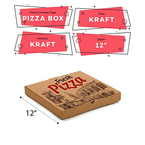 50 Pack "12 Inch" Safe Corrugated Cardboard Pizza Boxes, Kraft Protective Delivery Containers, Square Pizzeria Bakery Restaurant & Party Packaging, No Plastic Thick Paperboard Fresh Food Box-50 Boxes #TOP4