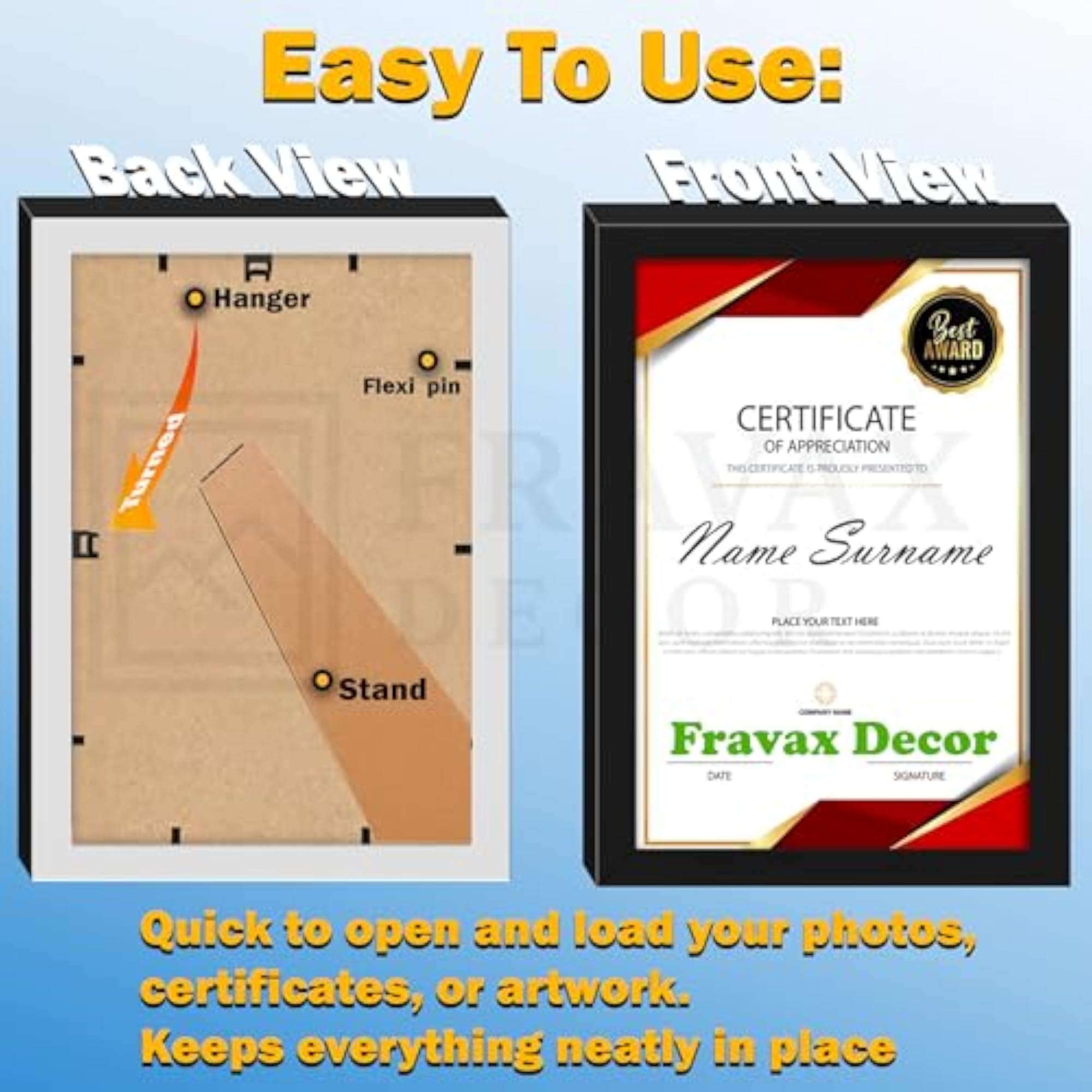 A4 Certificate Frame Set of 1, Black Wood Finish