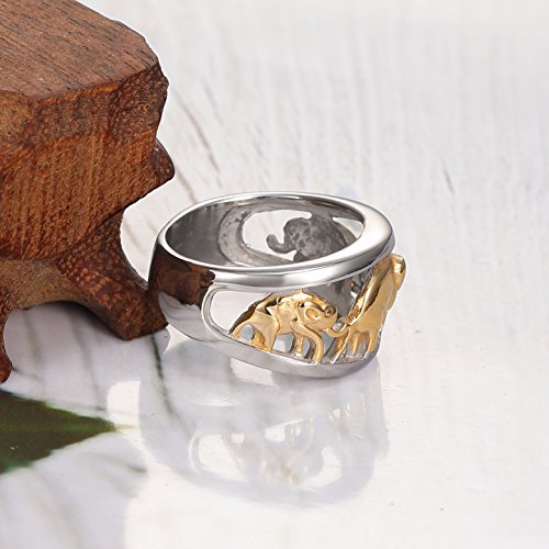 Jewelry Gold-Plated Stainless Steel Yellow Crystal Engagement Ring Elephant Womens Ring4