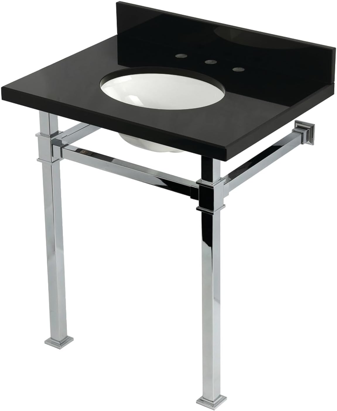 Kingston Brass KVPK30KOQ6 Monarch 30" Black Granite Console Sink with Stainless Steel Legs, Black Granite/Polished Nickel