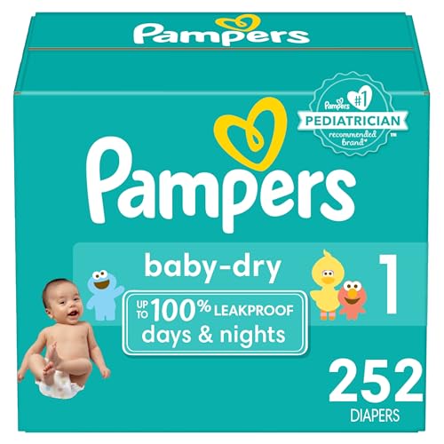 Image of Pampers Baby Dry Diapers - Size 1, One Month Supply (252 Count), Absorbent Disposable Diapers