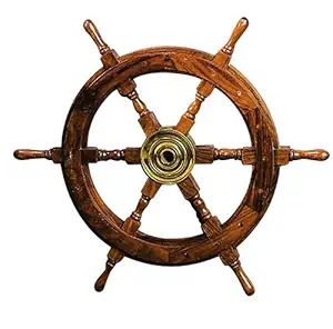 Deco 79 Wood Brass Shipolystonewheel a Low Priced Nautical Wall Decor